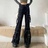 Vintage Contrast Stitch Cargo Jeans