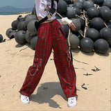 Red Plaid Chained Cargo Pants