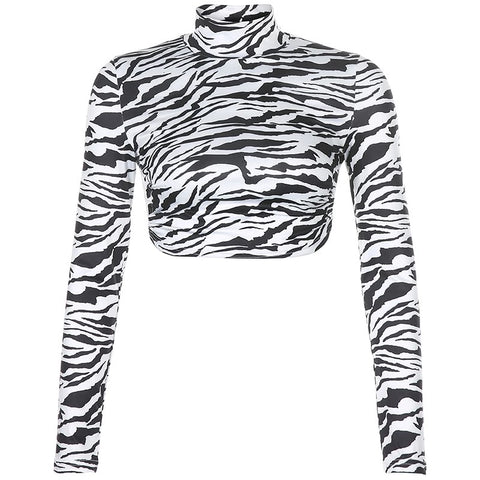 Zebra Pattern LS Crop Top