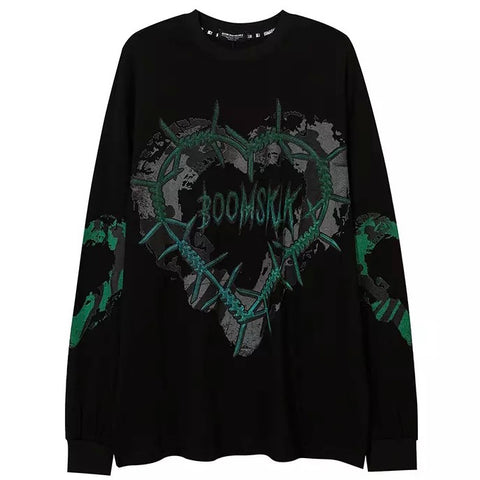 Green Barbed Wire Heart LS T-Shirt