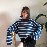 Blue Stripped Cropped Sweatshirt