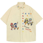 Vintage Cartoon Embroidered Corduroy Short Sleeve Shirt