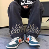 Flame Outline Baggy Jeans