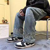 Flame Outline Baggy Jeans