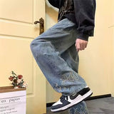Flame Outline Baggy Jeans