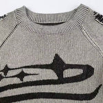 Y2K Star Pattern LS Distressed Cropped Sweatshirt