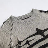 Y2K Star Pattern LS Distressed Cropped Sweatshirt