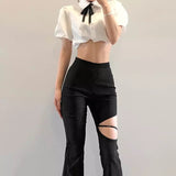 Gothic Thigh-Hole Flare Pants