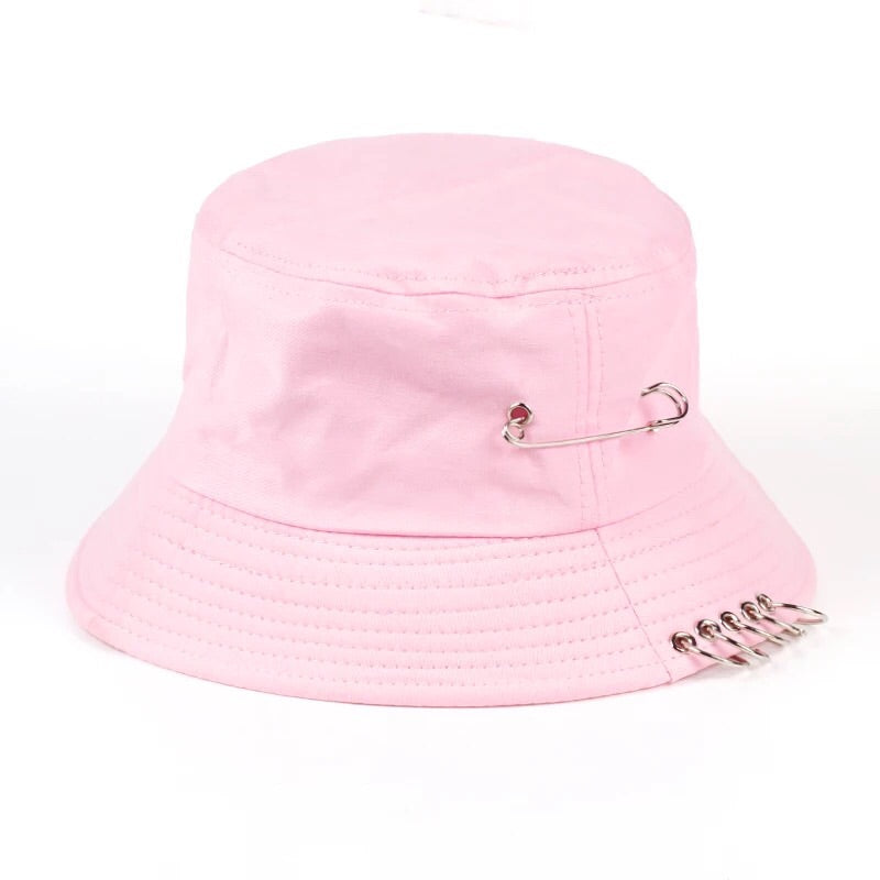 The Pink Leather Bucket Hat Pink / with Chain