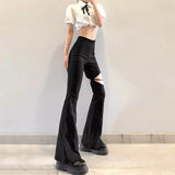 Gothic Thigh-Hole Flare Pants