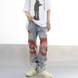 Red Paint Splash x Flame Distressed Jeans