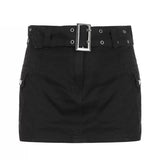 Y2K Buckled Belt Mini Denim Skirt