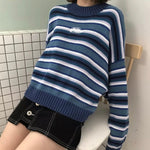 Blue Stripped Cropped Sweatshirt