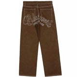 Stars Embroidered Brown Jeans