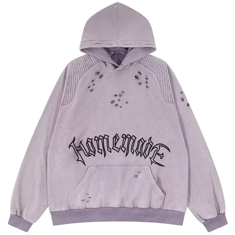 “HOMEMADE” Distressed Washed Hoodie – COLDLINE CLOTHING