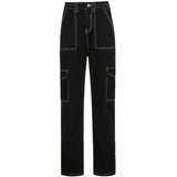 Black Cargo Contrast Stitch Jeans