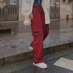 Red Plaid Chained Cargo Pants