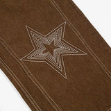 Stars Embroidered Brown Jeans